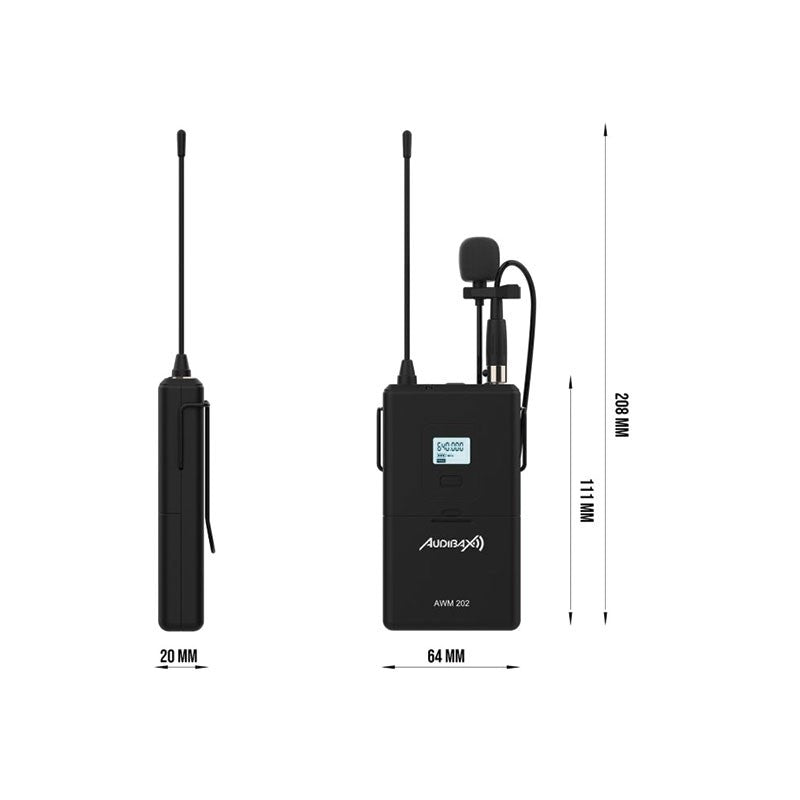 Audibax AWM 202 - Sistema Inalámbrico Micrófono Lavalier de 2 Canales UHF - Tempo Shop