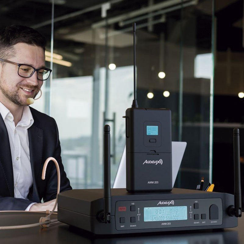 Audibax AWM 203 - Sistema Inalámbrico Micrófono diadema de 2 Canales UHF - Tempo Shop