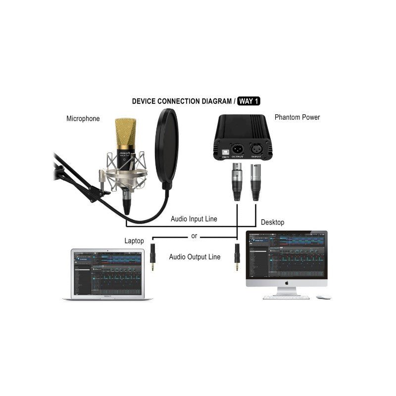 Audibax Berlin 1800 Gold Pro - Pack micro Estudio +Soporte + Antipop + Cables - Tempo Shop