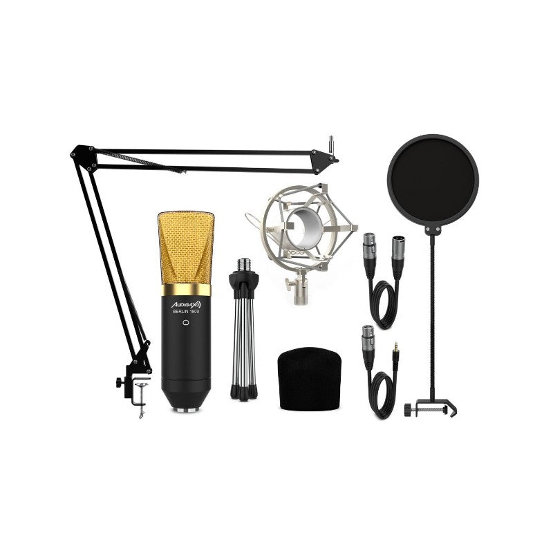Audibax Berlin 1800 Gold Pro - Pack micro Estudio +Soporte + Antipop + Cables - Tempo Shop