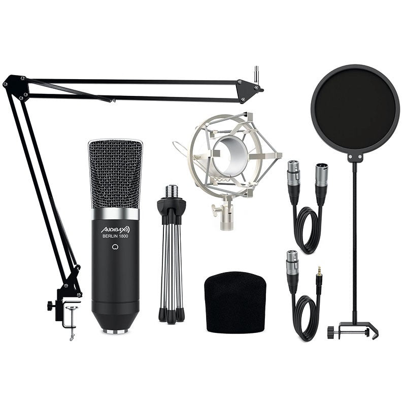 Audibax Berlin 1800 Silver Pro - Pack micro Estudio+ Soporte + Antipop + Cables - Tempo Shop