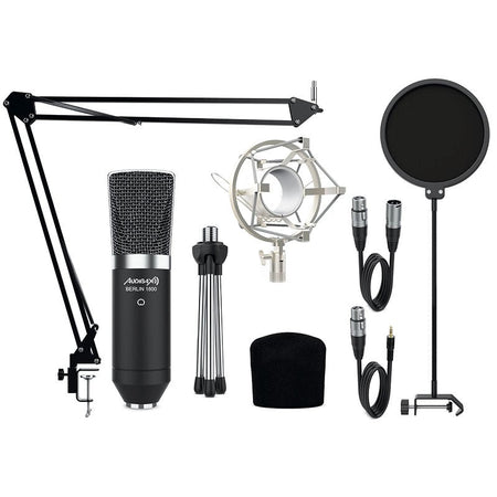 Audibax Berlin 1800 Silver Pro - Pack micro Estudio+ Soporte + Antipop + Cables - Tempo Shop