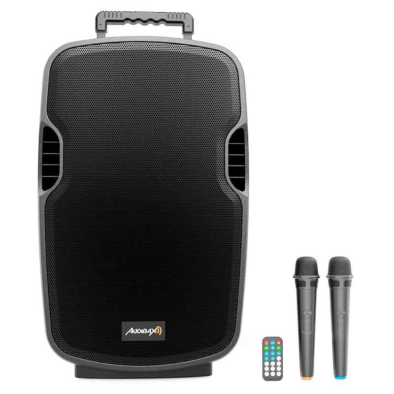 Audibax Denver 15 - Altavoz Activo PA 15 con Batería , Ruedas + 2 Micros Inalámbricos - Tempo Shop