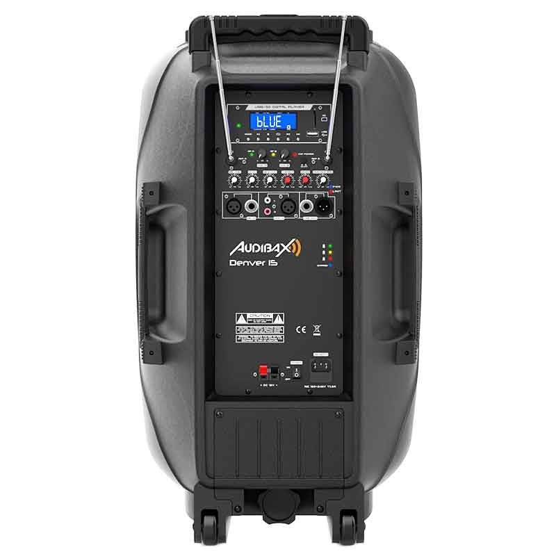 Audibax Denver 15 - Altavoz Activo PA 15 con Batería , Ruedas + 2 Micros Inalámbricos - Tempo Shop