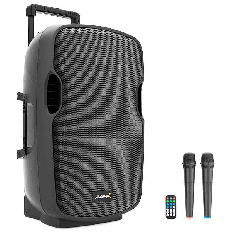 Audibax Denver 15 - Altavoz Activo PA 15 con Batería , Ruedas + 2 Micros Inalámbricos - Tempo Shop