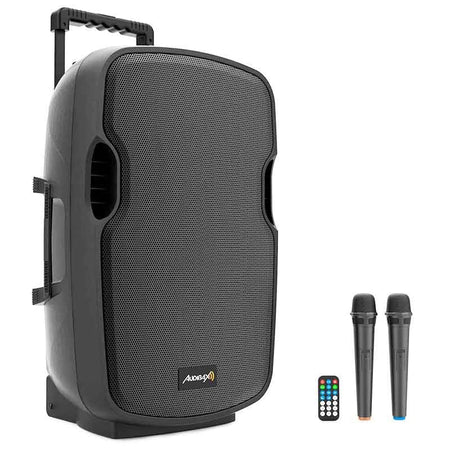 Audibax Denver 15 - Altavoz Activo PA 15 con Batería , Ruedas + 2 Micros Inalámbricos - Tempo Shop