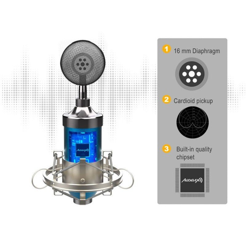 Audibax Dublin 3000 Blue - Pack Micrófono Studio Gran Diafragma - Tempo Shop