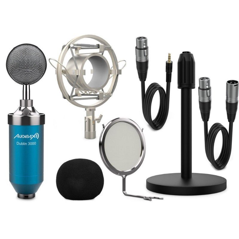 Audibax Dublin 3000 Blue - Pack Micrófono Studio Gran Diafragma - Tempo Shop
