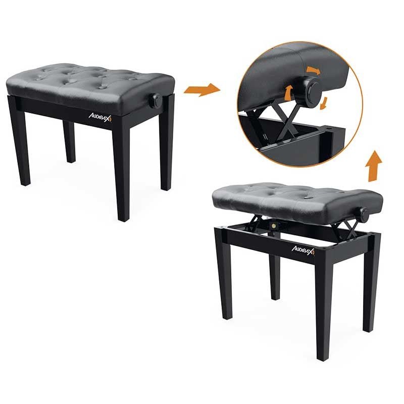 Audibax KB500B - Banco para Piano / Teclado Ajustable Regulable Acolchado Negro - Tempo Shop