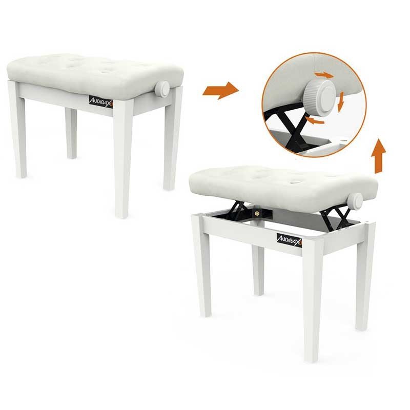 Audibax KB500W - Banco Piano / Teclado Ajustable Regulable Acolchado Blanco - Tempo Shop