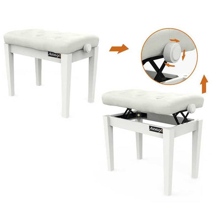 Audibax KB500W - Banco Piano / Teclado Ajustable Regulable Acolchado Blanco - Tempo Shop