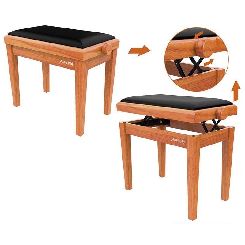 Audibax KB600 Oak - Banco para Piano Teclado Ajustable Regulable Acolchado Roble - Tempo Shop