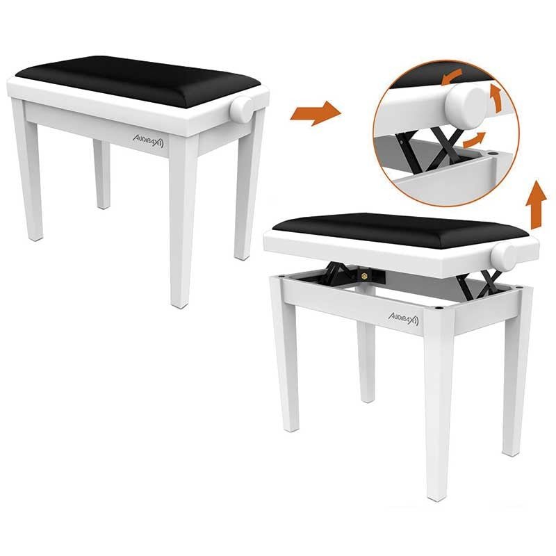 Audibax KB600 White - Banco para Piano Teclado Ajustable Regulable Acolchado - Tempo Shop