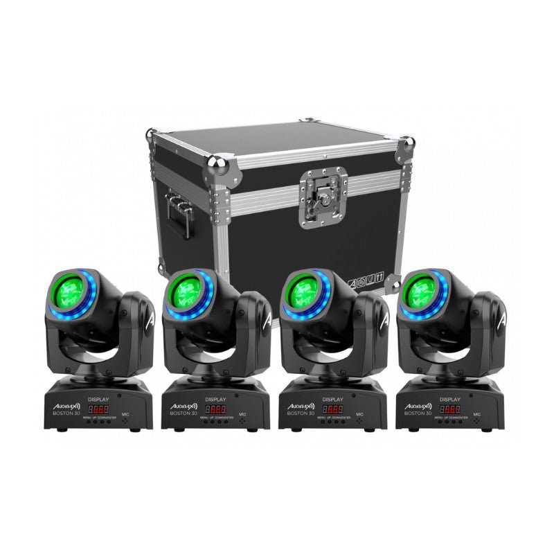 Audibax Kit 4 Boston 30 Ring + Flightcase - Cabezas Móviles Spot 30w Anillo LED + Flightcase - Tempo Shop