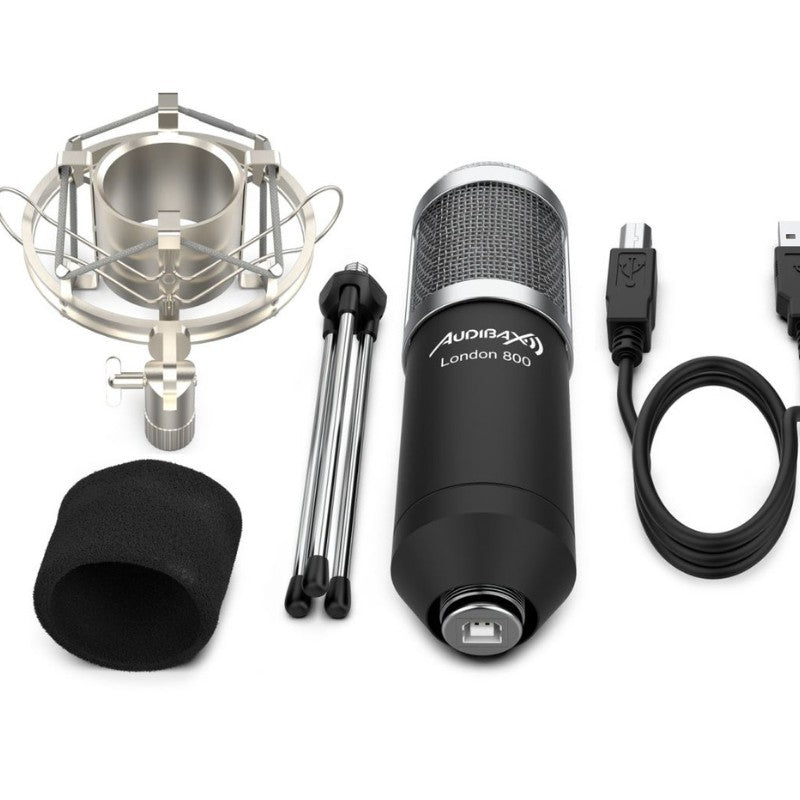 Audibax London 800 USB Silver - Pack Micrófono USB Pack para Podcast / Grabación / Gamers - Tempo Shop