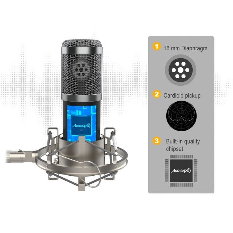 Audibax London 800 USB Silver - Pack Micrófono USB Pack para Podcast / Grabación / Gamers - Tempo Shop
