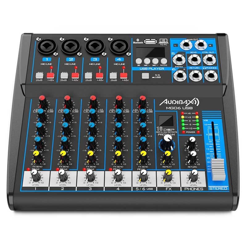 Audibax MG06 USB - Mesa Mezclas 6 canales con Bluetooth, MP3 ,USB Rec y Efectos - Tempo Shop