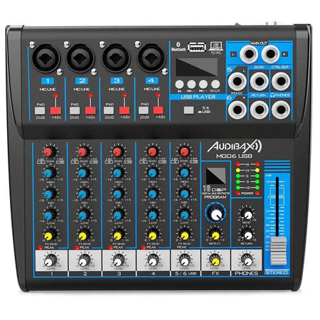 Audibax MG06 USB - Mesa Mezclas 6 canales con Bluetooth, MP3 ,USB Rec y Efectos - Tempo Shop