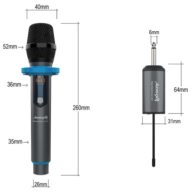 Audibax Missouri Free Hand Dual UHF - Sistema de Micrófono Dinámico con Receptor Recargable - Tempo Shop