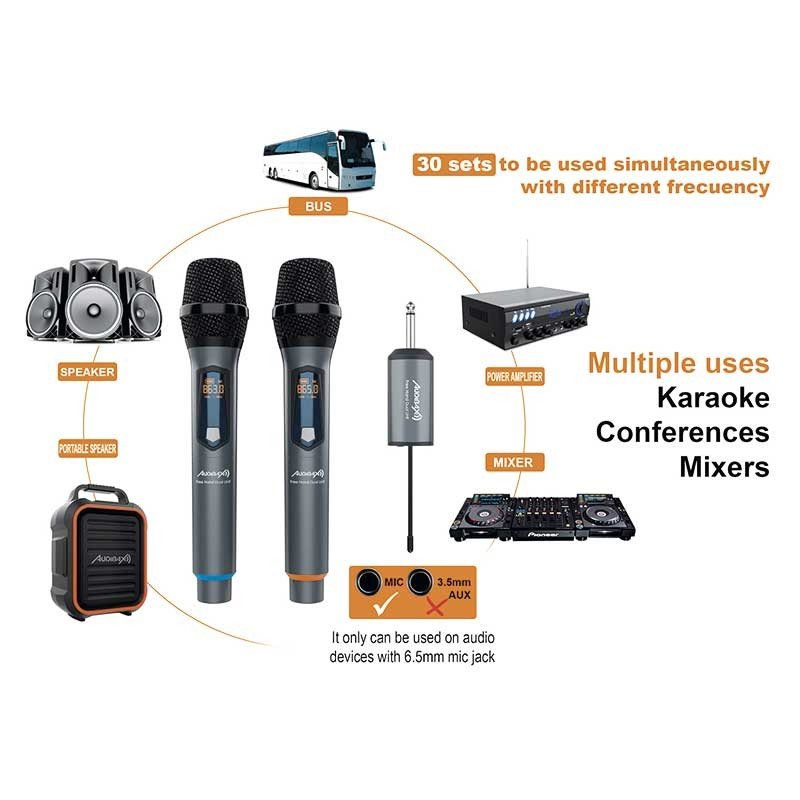 Audibax Missouri Free Hand Dual UHF - Sistema de Micrófono Dinámico con Receptor Recargable - Tempo Shop