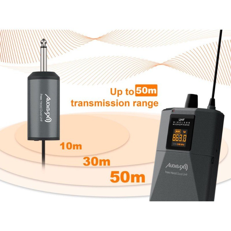 Audibax Missouri Free Head Dual UHF - Sistema de Micrófono de diadema con Receptor Recargable - Tempo Shop