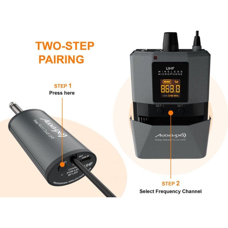 Audibax Missouri Free Head Dual UHF - Sistema de Micrófono de diadema con Receptor Recargable - Tempo Shop