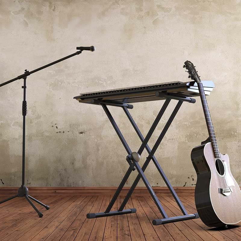 Audibax Onyx 130 - Soporte Premium Tijera Doble Teclado (Yamaha, Casio, Roland, Korg) - Tempo Shop