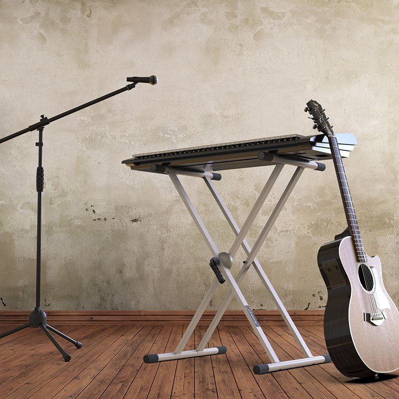 Audibax Onyx 130 White - Soporte Premium Tijera Doble Teclado - Tempo Shop