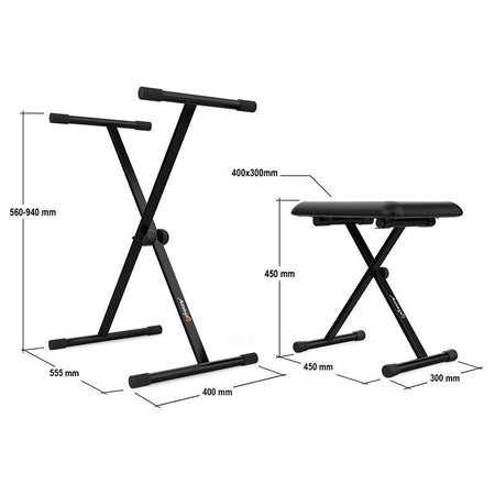 Audibax Onyx - Pack V2 de Soporte Teclado / Piano + Banqueta - Tempo Shop