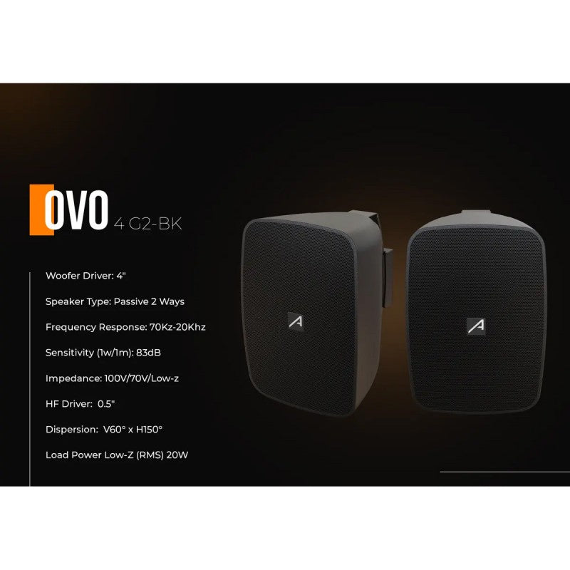 Audibax Ovo 4 G2 Negro Pareja de Altavoces Pasivos Pared 4 Pulgadas 100v / 8 ohm - Sonido profesional con certificación IP65