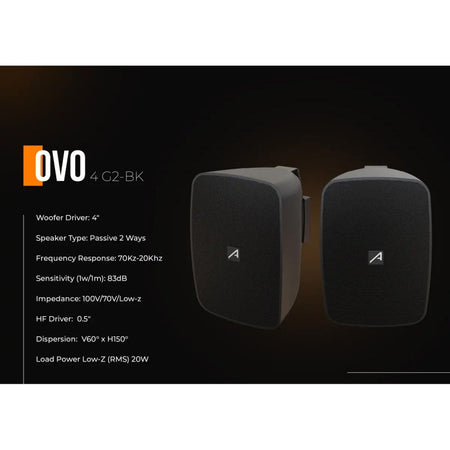 Audibax Ovo 4 G2 Negro Pareja de Altavoces Pasivos Pared 4 Pulgadas 100v / 8 ohm - Sonido profesional con certificación IP65