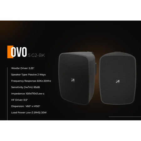Audibax Ovo 5 G2 Negro Pareja - Altavoces Pasivos de Instalación en Pared y Exterior con Protección IP65