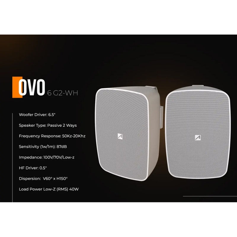 Audibax Ovo 6 G2 Blanco - Pareja de Altavoces Pasivos de Pared 6 Pulgadas 100V / 8 ohm IP65
