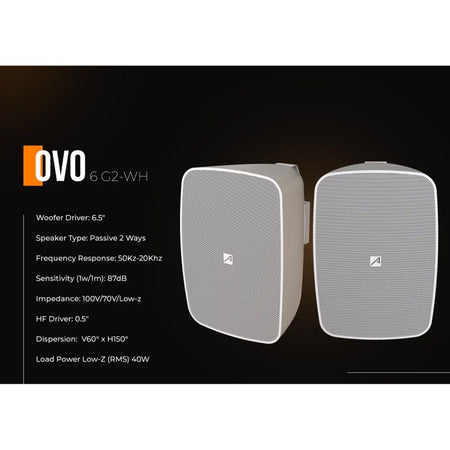Audibax Ovo 6 G2 Blanco - Pareja de Altavoces Pasivos de Pared 6 Pulgadas 100V / 8 ohm IP65