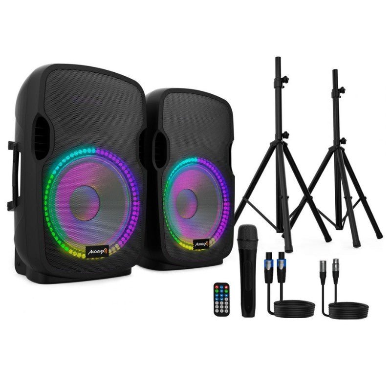 Audibax Party 212 - Led Set 2 Altavoces 12" PRO 1000W Pico + Soportes + Cableado + Micrófono - Tempo Shop
