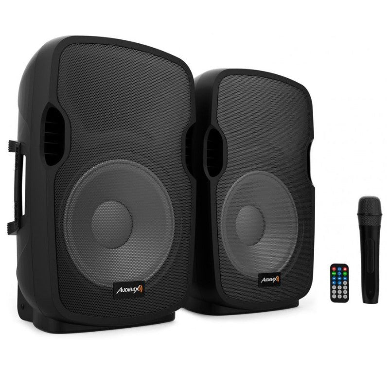 Audibax Party 212 - Led Set 2 Altavoces 12" PRO 1000W Pico + Soportes + Cableado + Micrófono - Tempo Shop