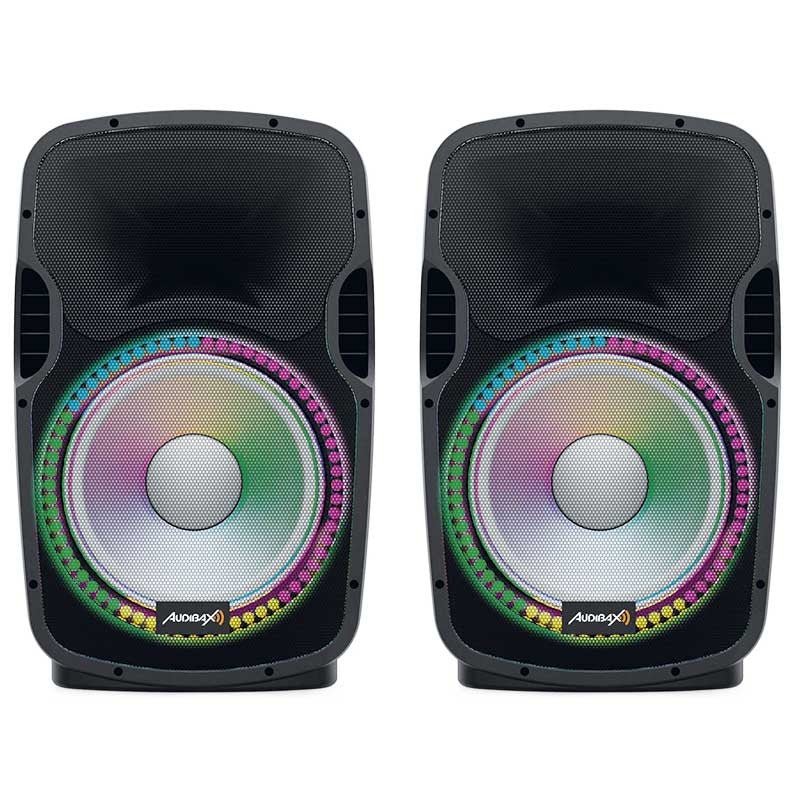 Audibax Party 215 Led Set 2 - Altavoces 15" PRO 1200W Pico + Soportes + Cableado + Micrófono - Tempo Shop