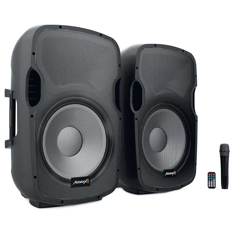 Audibax Party 215 Led Set 2 - Altavoces 15" PRO 1200W Pico + Soportes + Cableado + Micrófono - Tempo Shop
