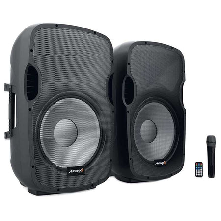 Audibax Party 215 Led Set 2 - Altavoces 15" PRO 1200W Pico + Soportes + Cableado + Micrófono - Tempo Shop