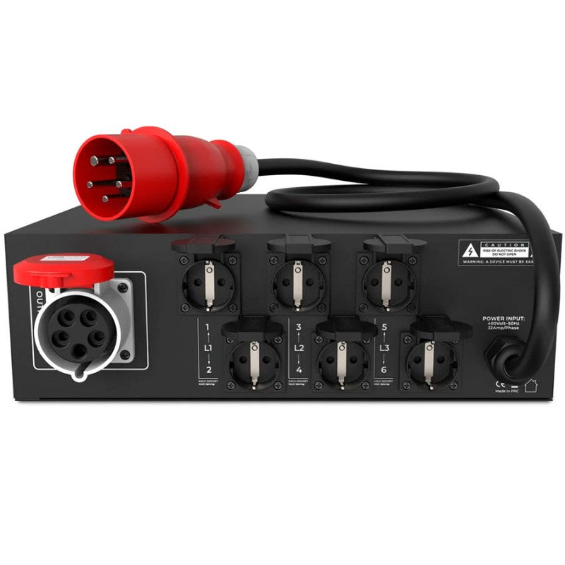 Audibax PD32-6-16-32 - Distribuidor de corriente trifásica en rack con 6 salidas Schuko y Link CEE 32A