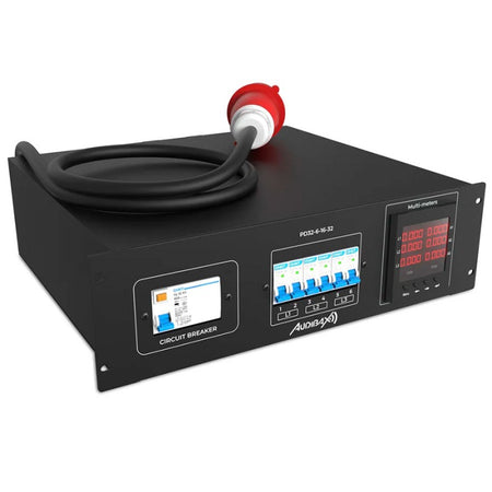 Audibax PD32-6-16-32 - Distribuidor de corriente trifásica en rack con 6 salidas Schuko y Link CEE 32A