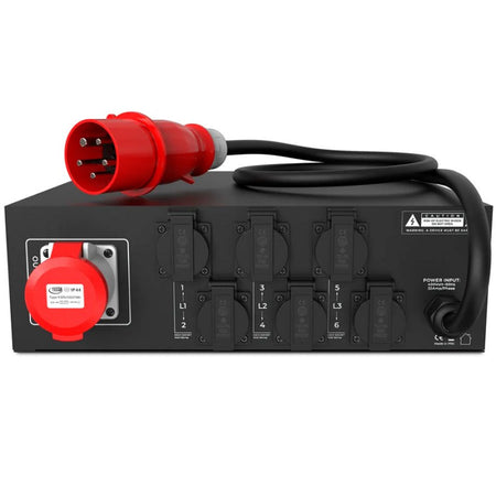 Audibax PD32-6-16-32 - Distribuidor de corriente trifásica en rack con 6 salidas Schuko y Link CEE 32A