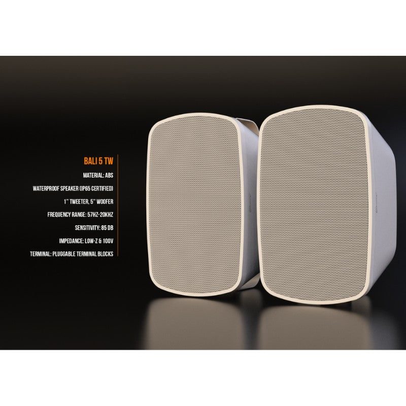 Audibax Pro Bali 5 TW - Altavoces pasivos de exterior IP65 de 5″ para pared (pareja, color blanco) con taps 100V/70V y modo 8