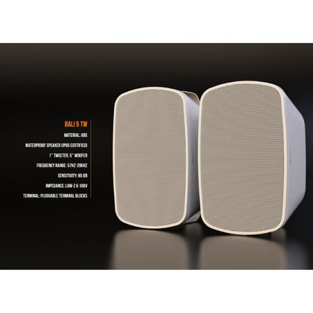 Audibax Pro Bali 5 TW - Altavoces pasivos de exterior IP65 de 5″ para pared (pareja, color blanco) con taps 100V/70V y modo 8