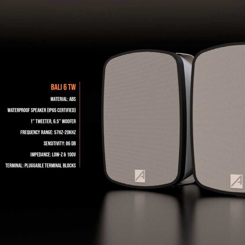 Audibax Pro Bali 6 TW - Altavoces pasivos de exterior IP65 de 6,5″ para pared (pareja) con taps 100V/70V y modo 8 Ω (color bl