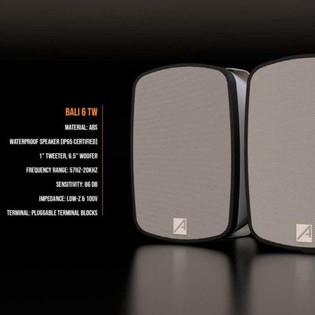 Audibax Pro Bali 6 TW - Altavoces pasivos de exterior IP65 de 6,5″ para pared (pareja) con taps 100V/70V y modo 8 Ω (color bl