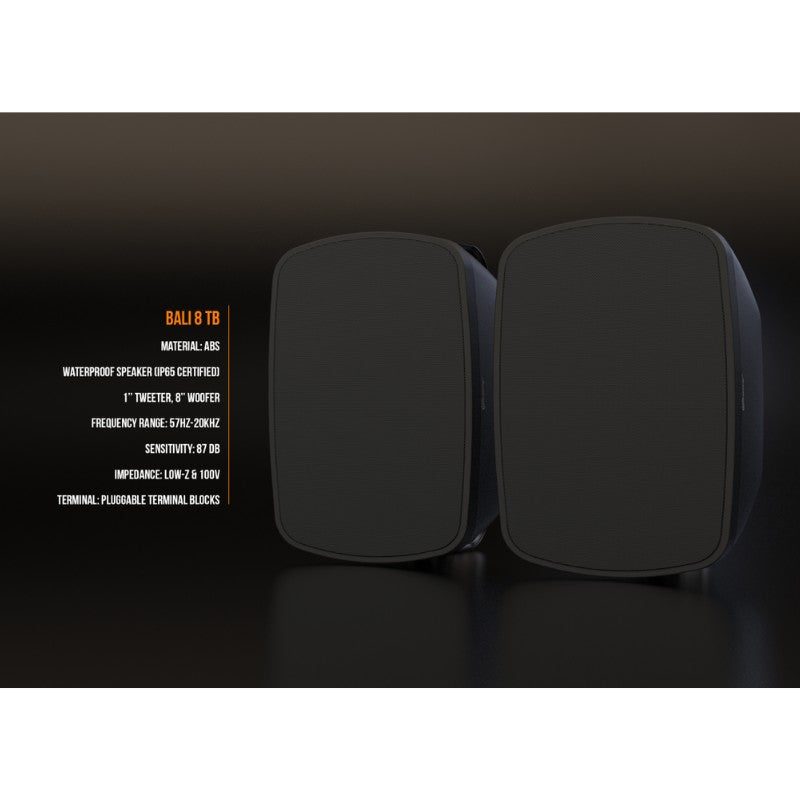 Audibax Pro Bali 8 TB - Altavoces pasivos de pared para exterior (pareja) IP65, 8″, líneas 100V/70V y baja impedancia - Tempo