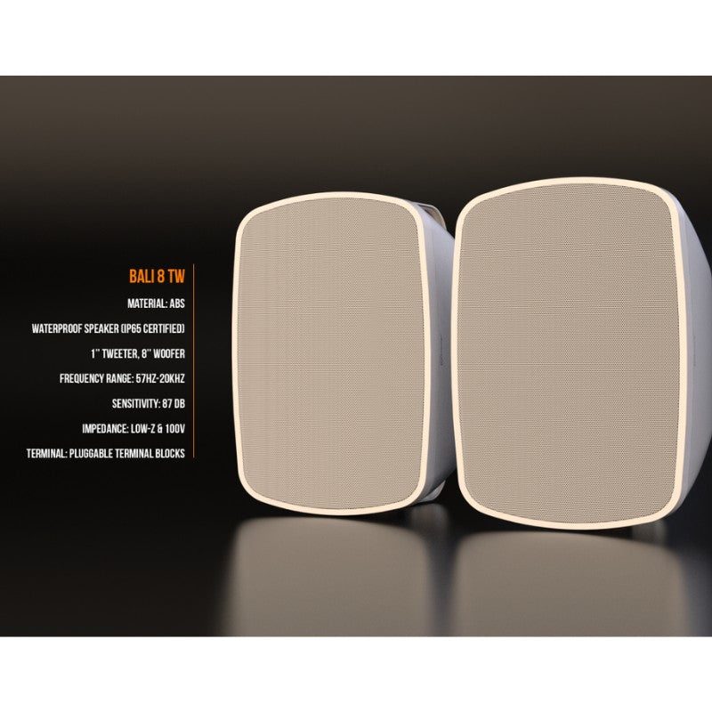 Audibax Pro Bali 8 TW - Altavoces pasivos de exterior IP65 de 8″ para pared (pareja) con taps 100V/70V y modo 8 Ω - Tempo Sho