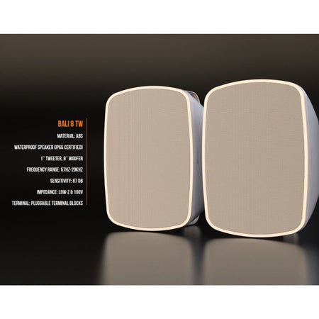 Audibax Pro Bali 8 TW - Altavoces pasivos de exterior IP65 de 8″ para pared (pareja) con taps 100V/70V y modo 8 Ω - Tempo Sho