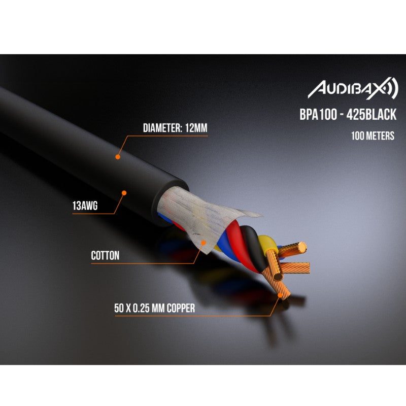 Audibax Pro BPA100-425 Black - Bobina de cable de altavoz 4×2,5 mm² (4 conductores), 100 m, 13 AWG - Tempo Shop